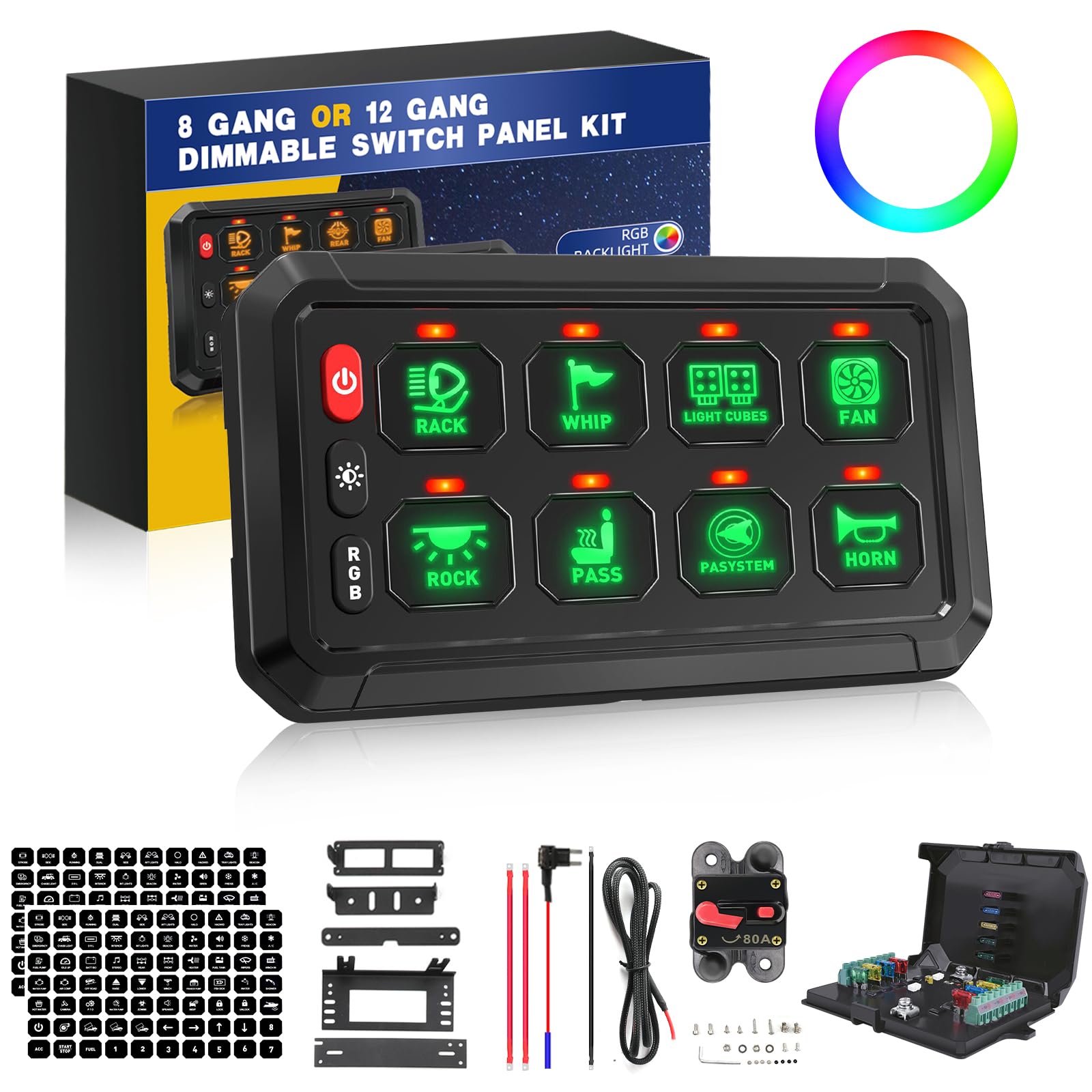 COLIGHT RGB 8 Gang Switch Panel Multi-Function Momentary Strobe